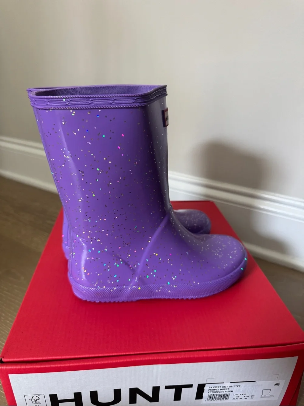 Hunter Kids Purple Glitter Rain Boots 1G/13B